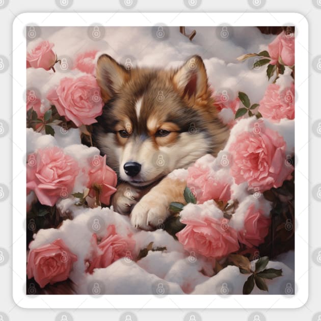 Finnish Lapphund And Roses Sticker by Enchanted Reverie